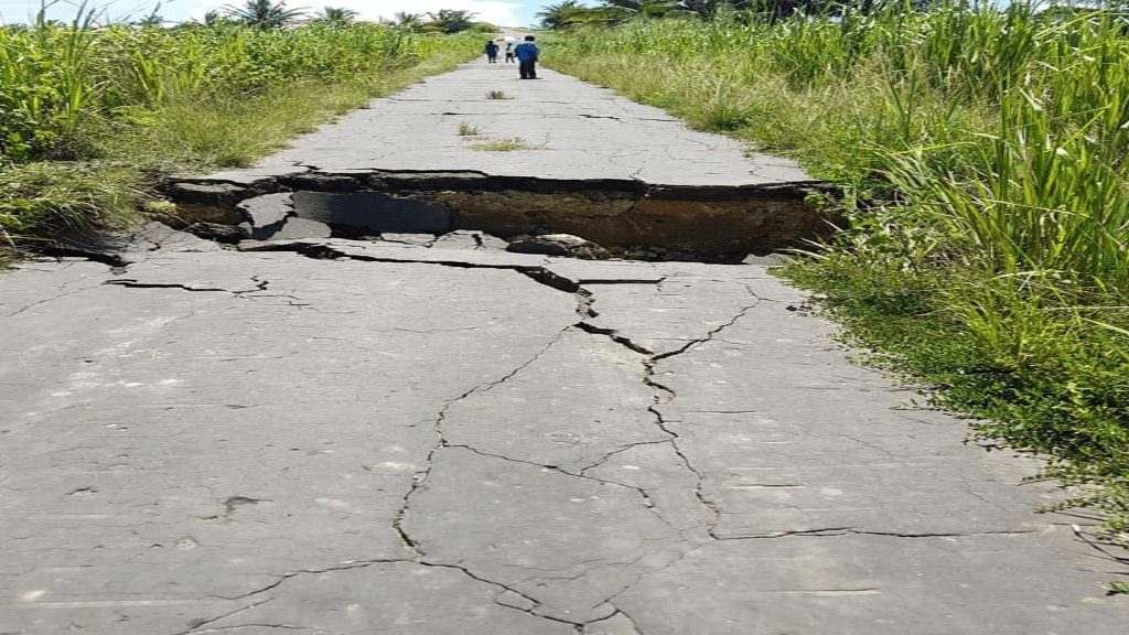 Surface rupture on an unnamed road in Moruga, South Trinidad, following the M6.9 Earthquake on August 21st, 2018.