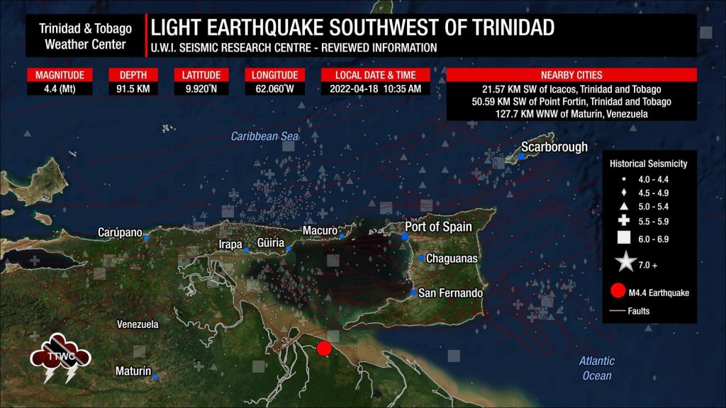 Information from the UWI SRC concerning the earthquake south of Trinidad.
