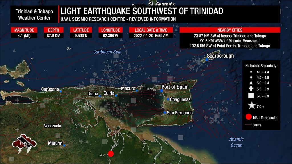 Information from the UWI SRC concerning the earthquake south of Trinidad.