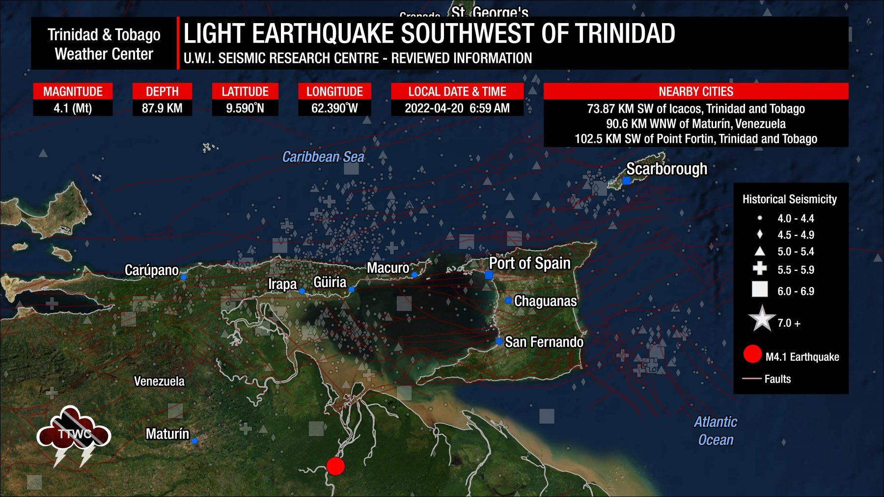 Information from the UWI SRC concerning the earthquake south of Trinidad.