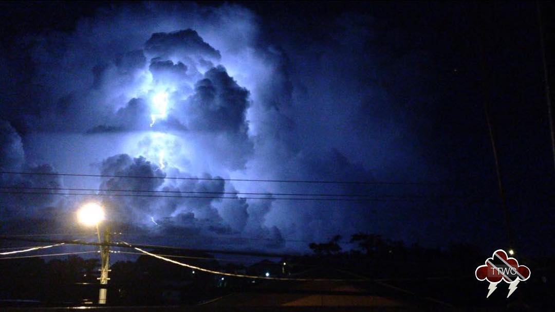 Intra-cloud lightning was spotted from La Romain, Trinidad as thunderstorms approached Trinidad from the south and east on September 13th, 2018. (Jervis Jagroop)