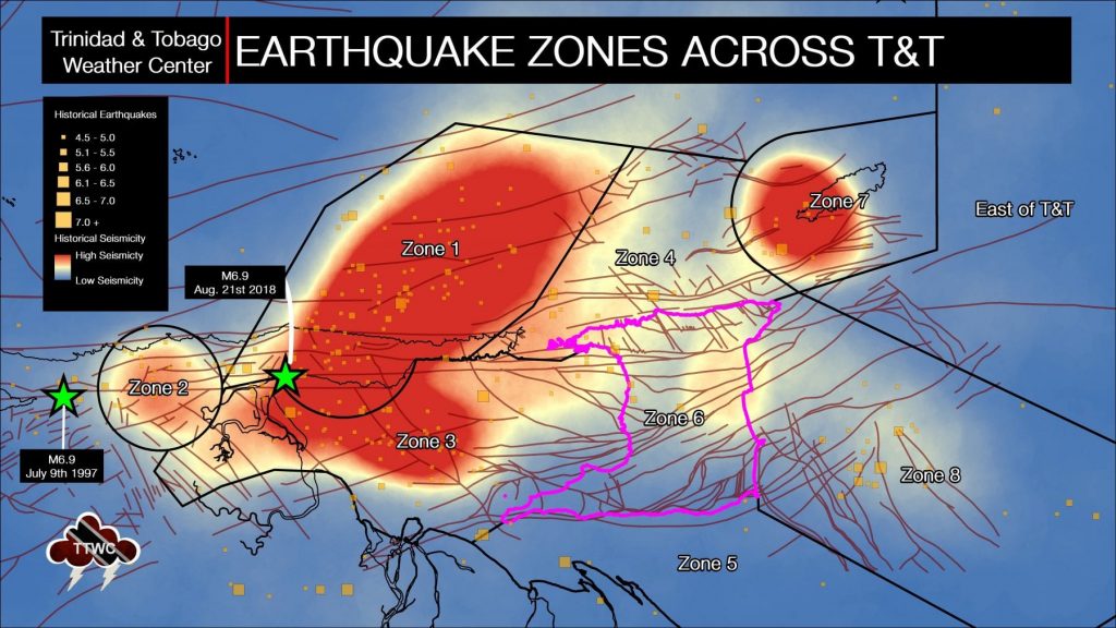 Seismic Zone 6: On Land Trinidad - Mix of Strike-Slip, Thrust & Normal Faults