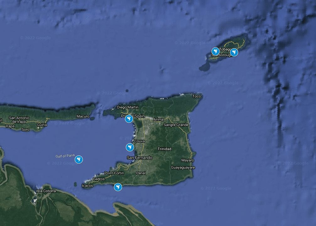 Waterspout sightings across T&T since 2020, as documented by the International Centre for Waterspout Research