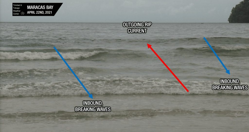 Rip current seen from Maracas Bay, North Trinidad on April 22nd, 2021