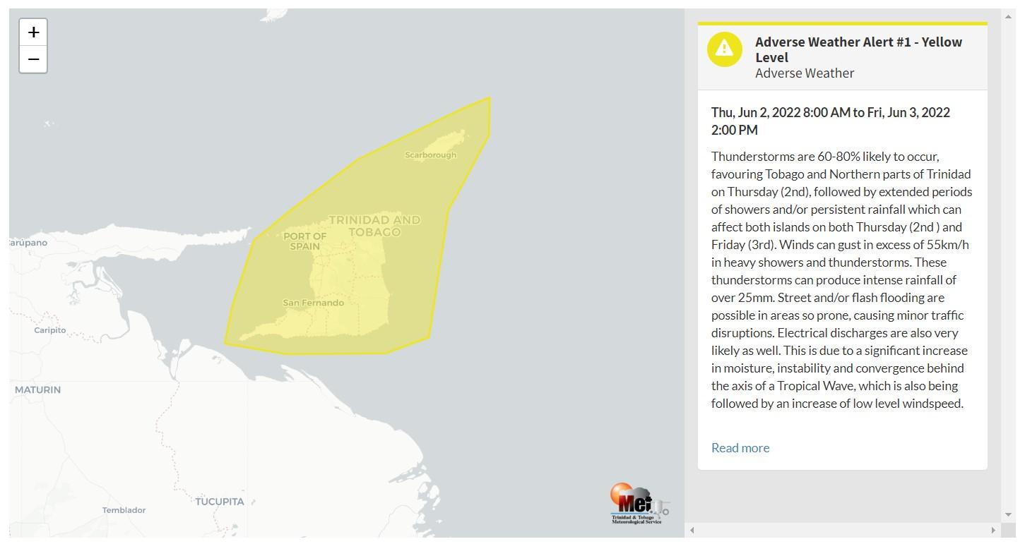 Adverse Weather Alert information from the Trinidad and Tobago Meteorological Service