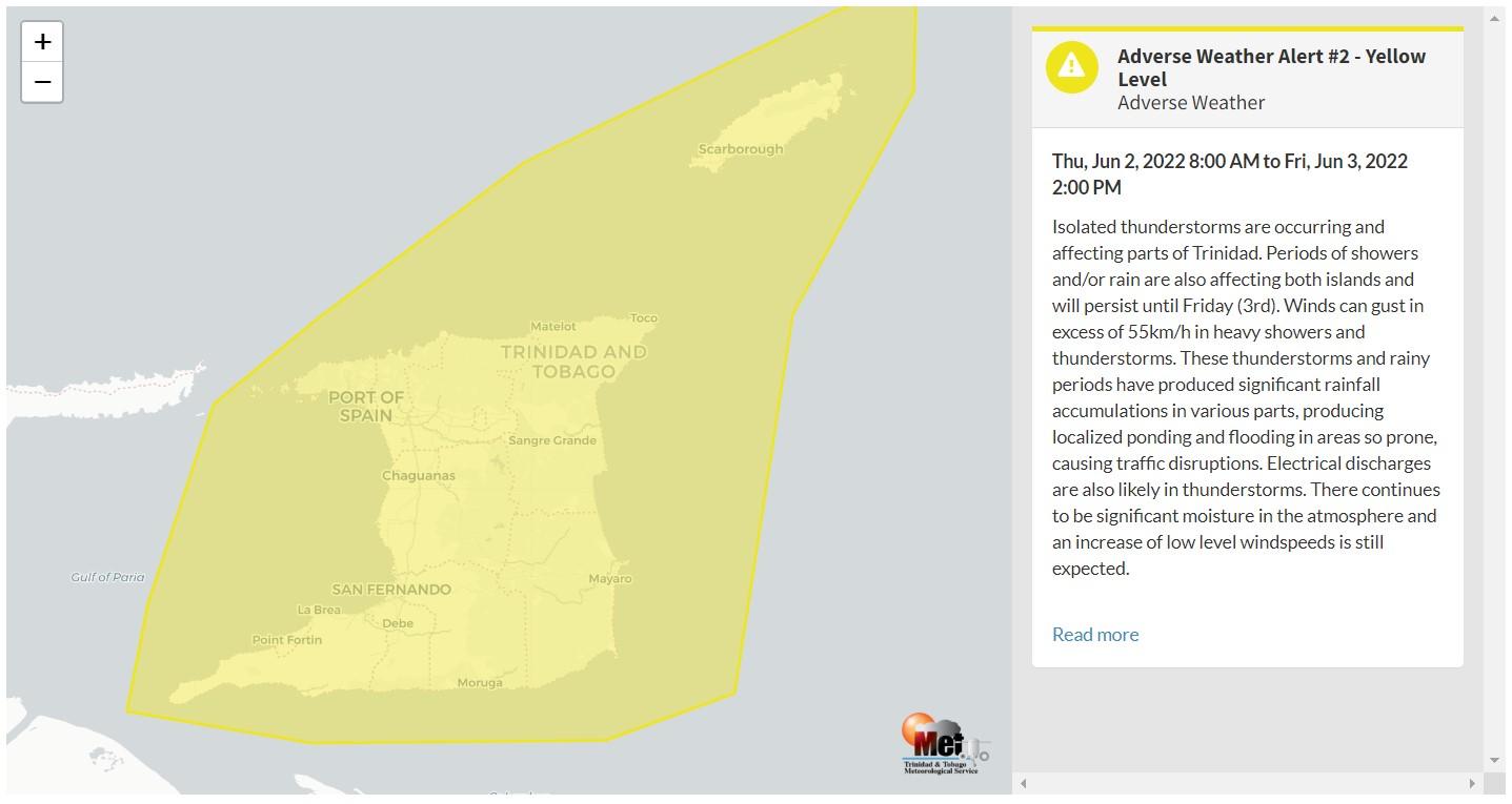 Adverse Weather Alert information from the Trinidad and Tobago Meteorological Service