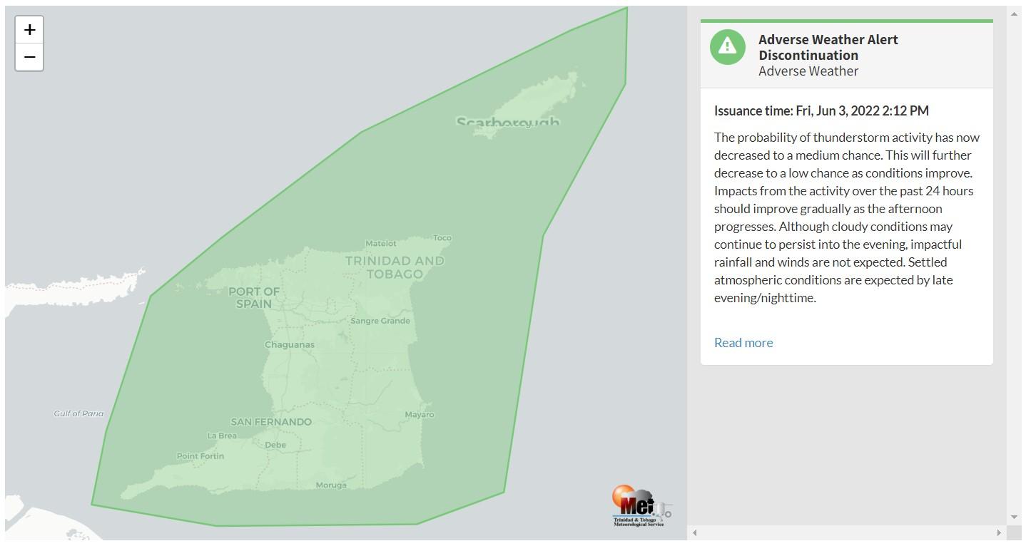 Adverse Weather Alert information from the Trinidad and Tobago Meteorological Service