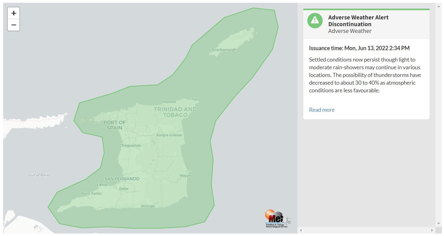 Adverse Weather Alert information from the Trinidad and Tobago Meteorological Service