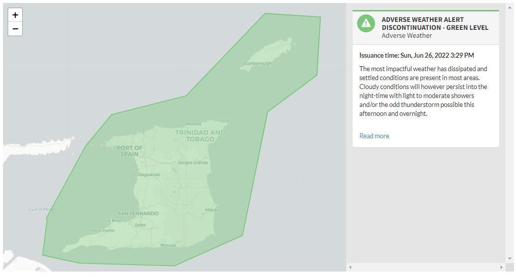 Adverse Weather Alert information from the Trinidad and Tobago Meteorological Service