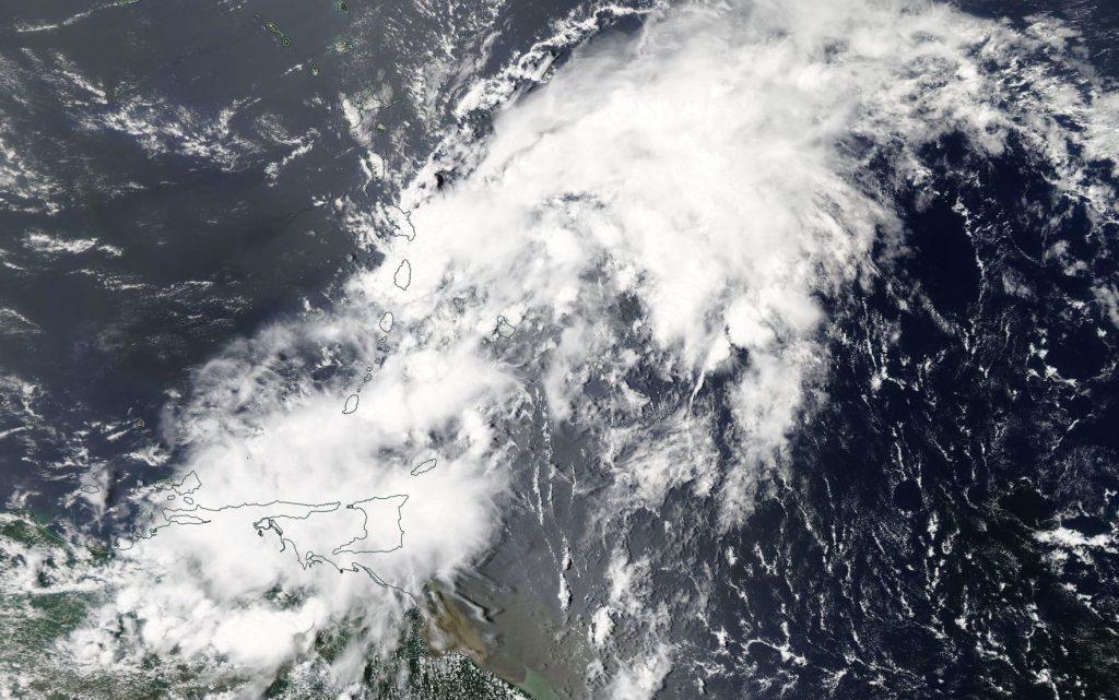 Tropical Depression Seven degenerated into a Tropical Wave on August 11th, 2012, shortly before moving across the Lesser Antilles. This tropical system eventually developed into Tropical Storm Helene. Image: NASA Worldview/MODIS