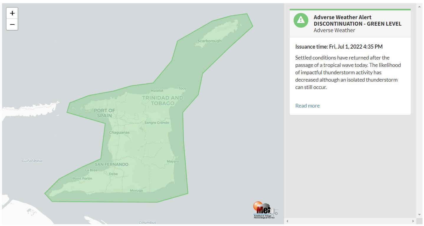 Adverse Weather Alert information from the Trinidad and Tobago Meteorological Service