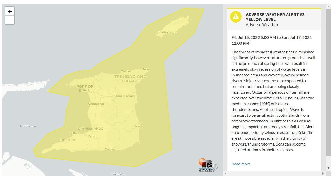 Adverse Weather Alert information from the Trinidad and Tobago Meteorological Service