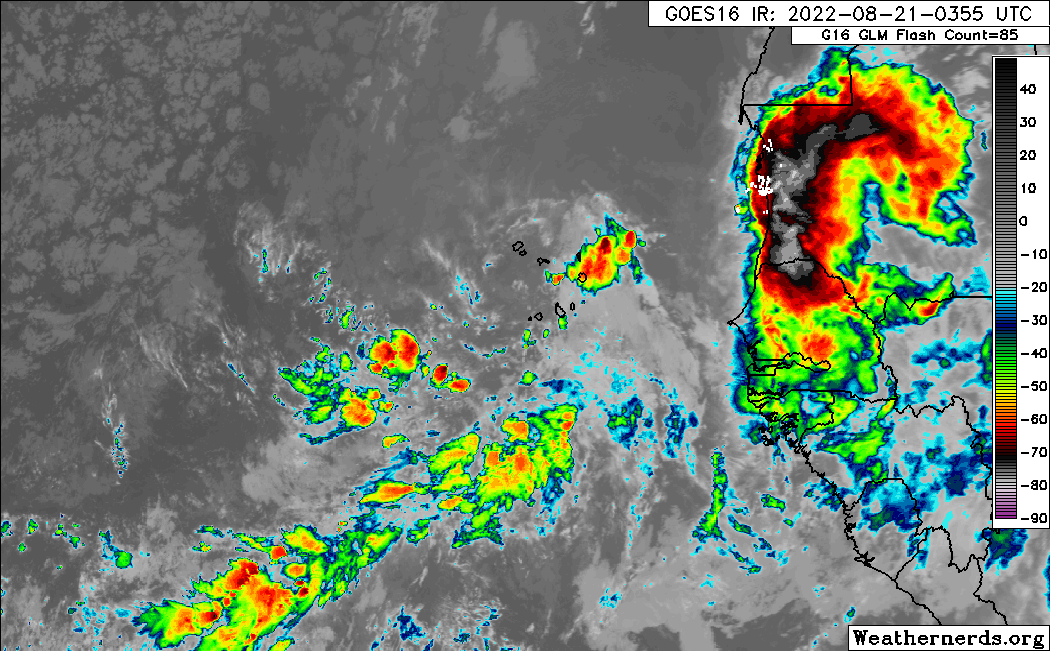 GOES-16 Infrared Satellite Imagery of Tropical Wave 33 in the far eastern Atlantic early Sunday, August 21st, 2022 (Weathernerds.org)