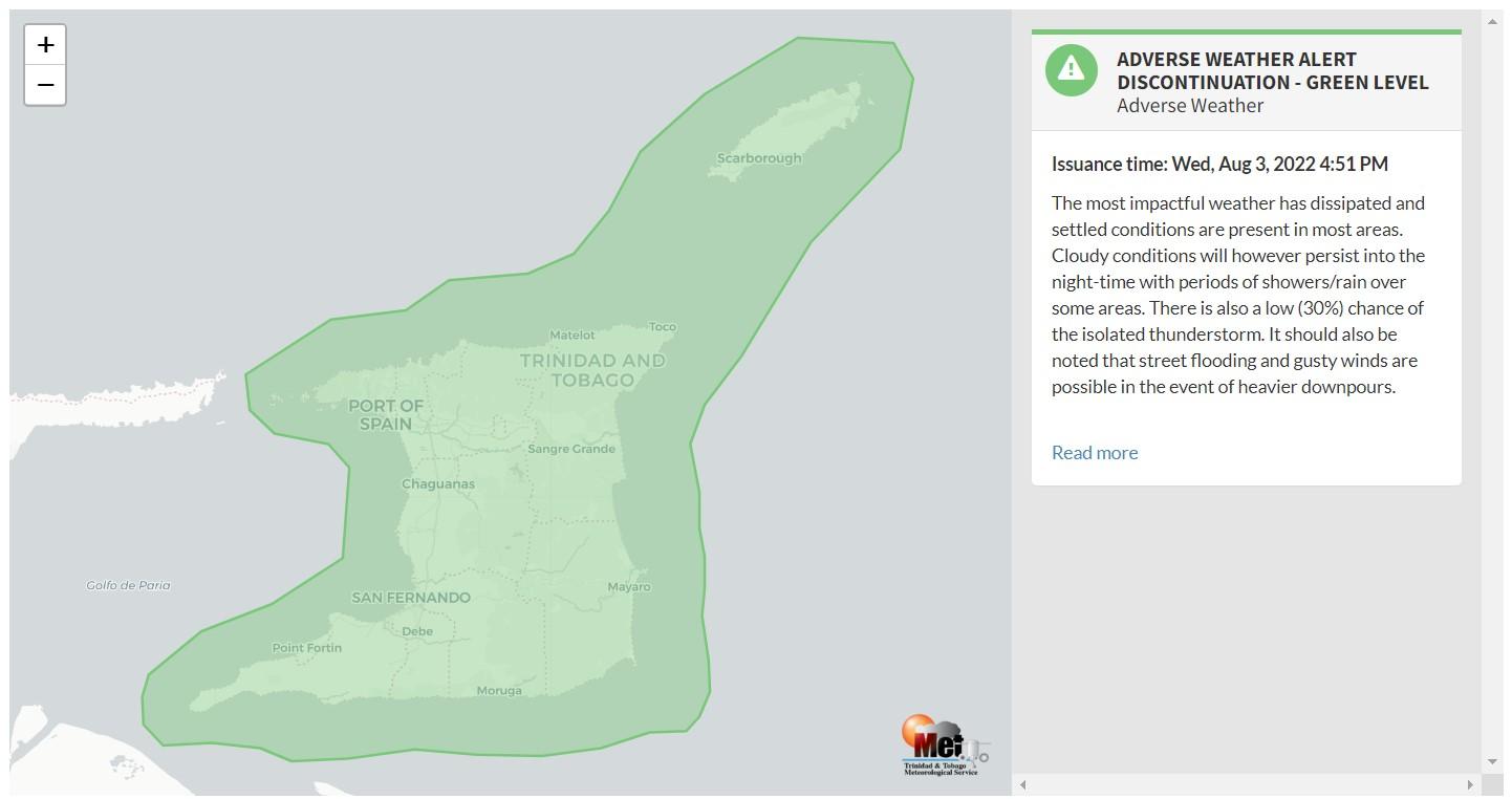 Adverse Weather Alert information from the Trinidad and Tobago Meteorological Service