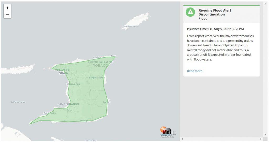 Riverine Flood Alert information from the Trinidad and Tobago Meteorological Service