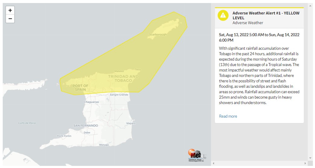 Adverse Weather Alert information from the Trinidad and Tobago Meteorological Service