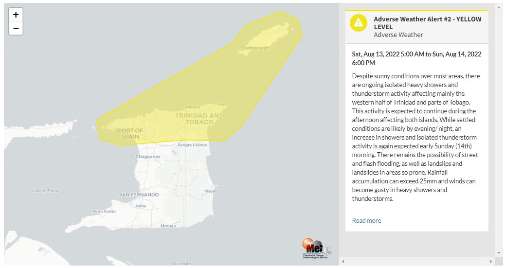 Adverse Weather Alert information from the Trinidad and Tobago Meteorological Service