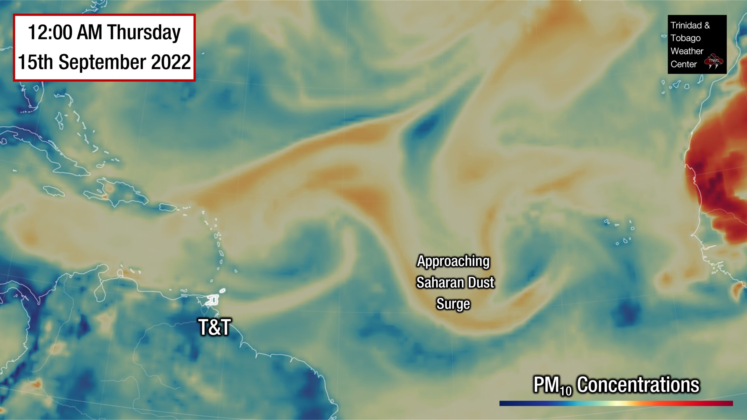 Fluctuating Saharan Dust Concentrations Forecast Into Next Week Across