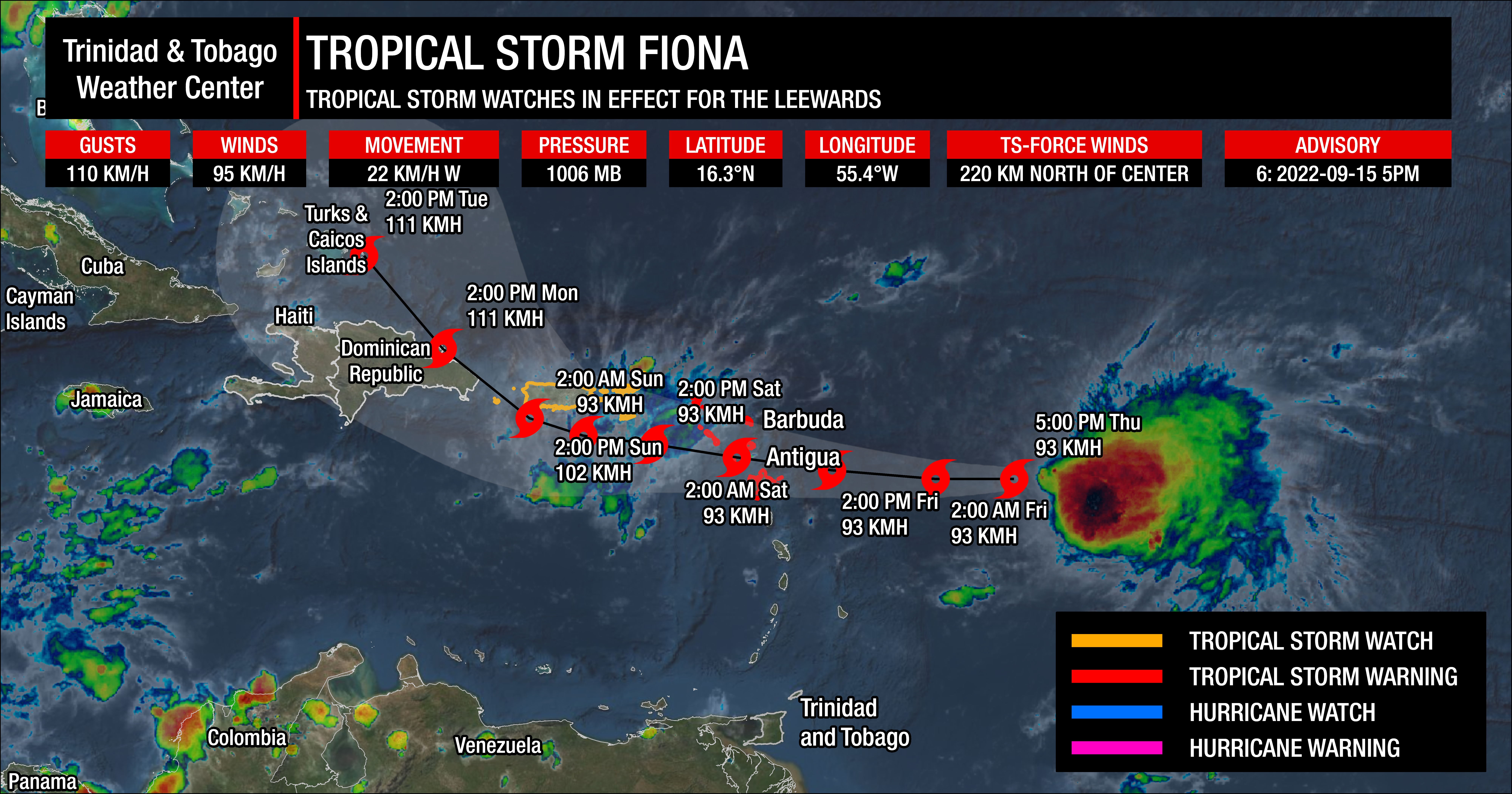 Tropical Storm Fiona's Forecast Track as of 5:00 PM Thursday, September 15th, 2022. (National Hurricane Center)