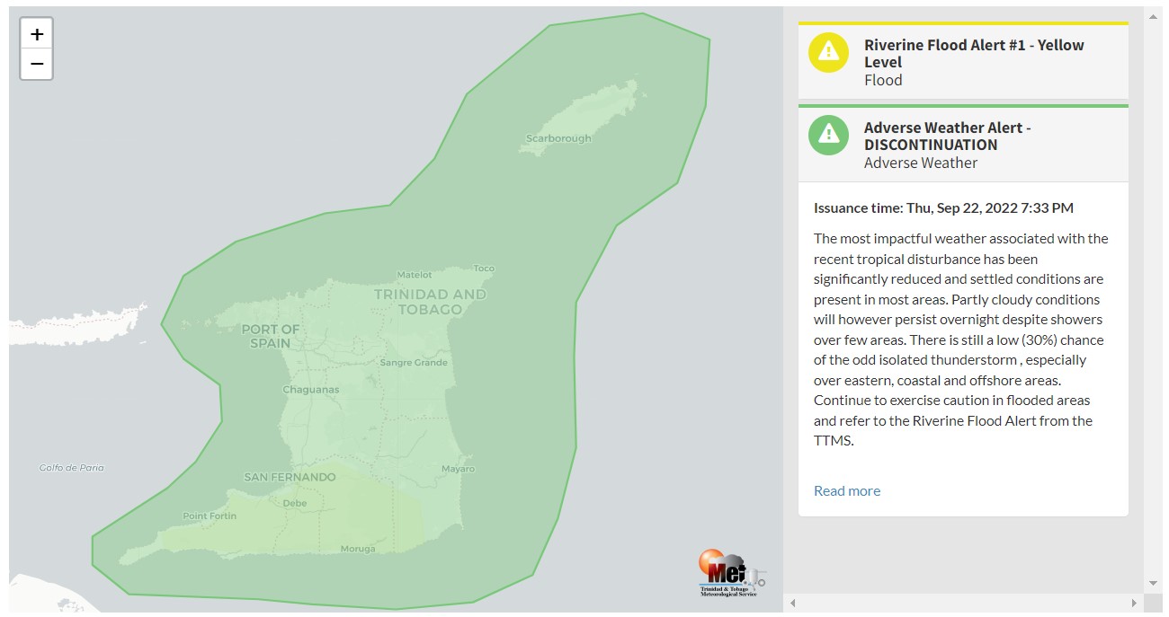Adverse Weather Alert information from the Trinidad and Tobago Meteorological Service