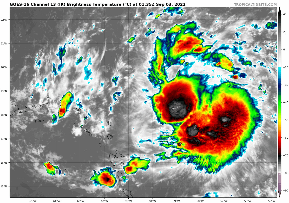 Tropical Storm Earl northeast of the Lesser Antilles on Friday, September 2nd, 2022 (tropicaltidbits.com)