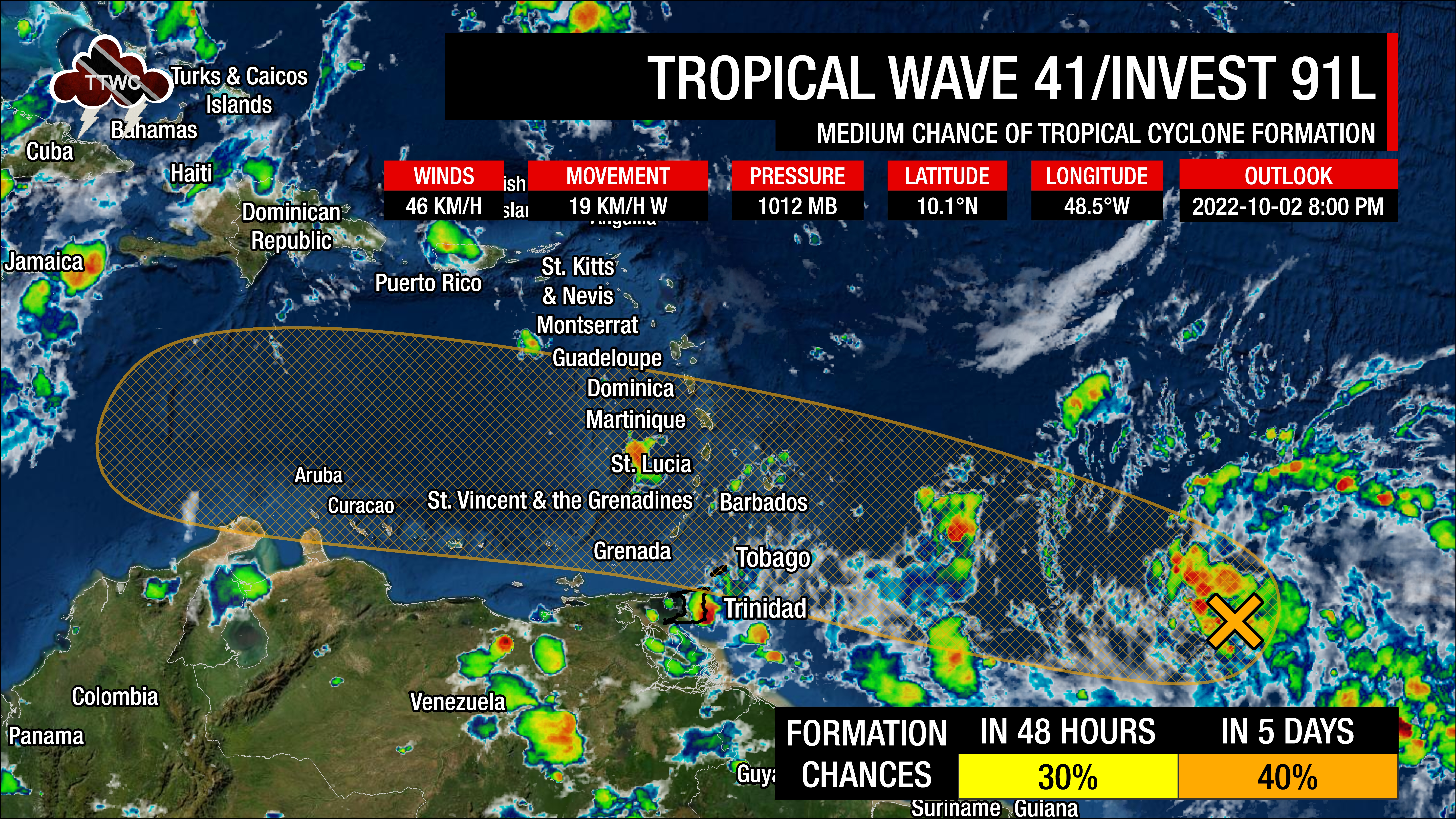 National Hurricane Center's Tropical Weather Outlook as of 8:00 PM Sunday, October 2nd, 2022
