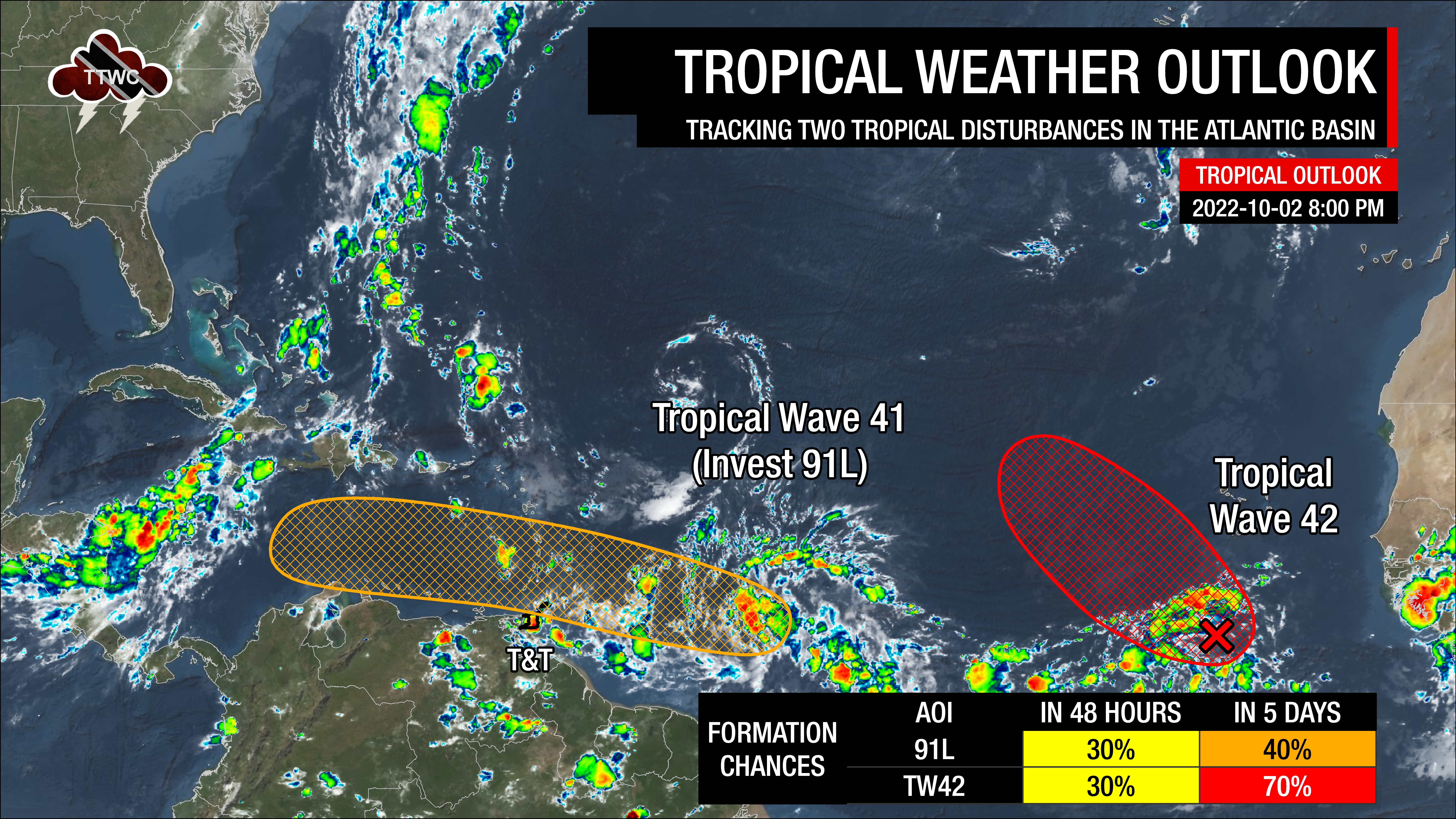 National Hurricane Center's Tropical Weather Outlook as of 8:00 PM Sunday, October 2nd, 2022