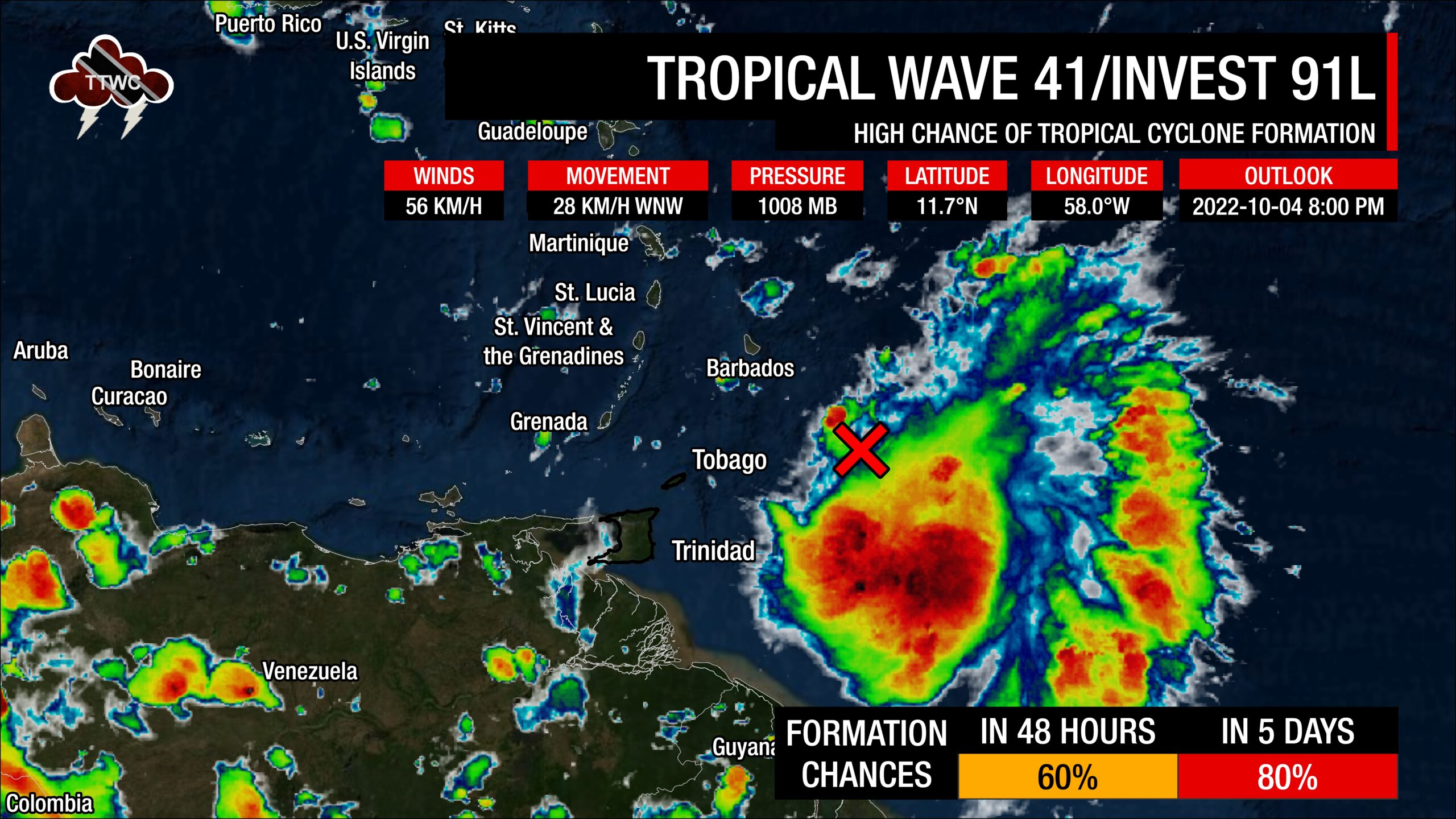 Invest 91L To Directly Impact Trinidad, Tobago & Windward Islands