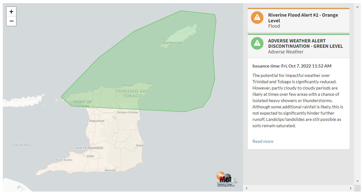 Adverse Weather Alert information from the Trinidad and Tobago Meteorological Service