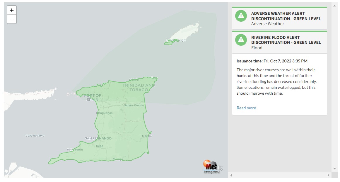 Riverine Flood Alert information from the Trinidad and Tobago Meteorological Service