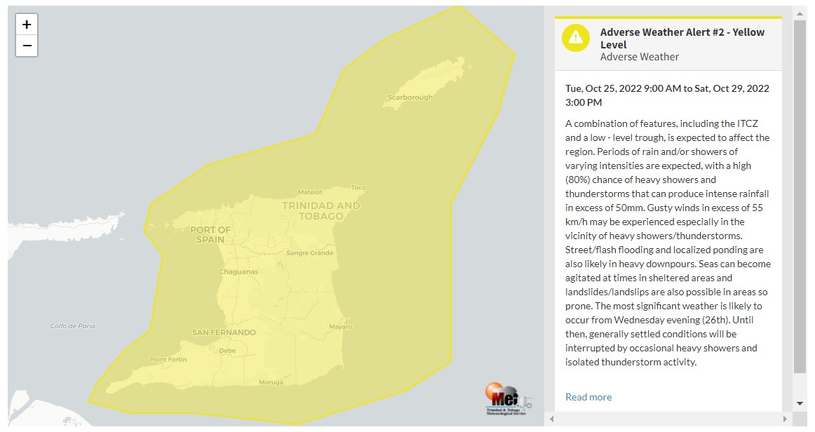 Adverse Weather Alert information from the Trinidad and Tobago Meteorological Service