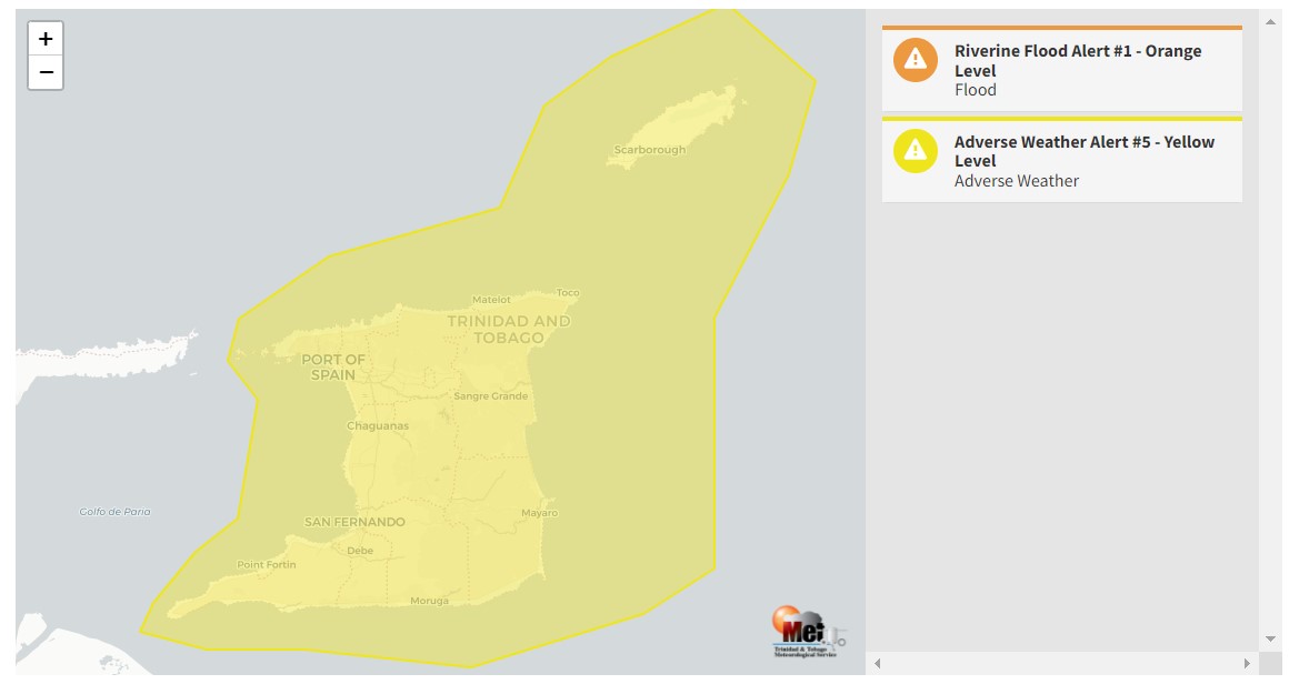 Adverse Weather Alert information from the Trinidad and Tobago Meteorological Service