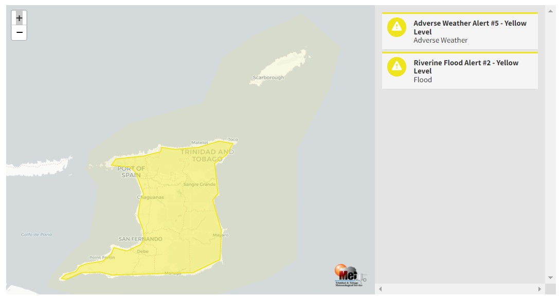 Riverine Flood Alert information from the Trinidad and Tobago Meteorological Service