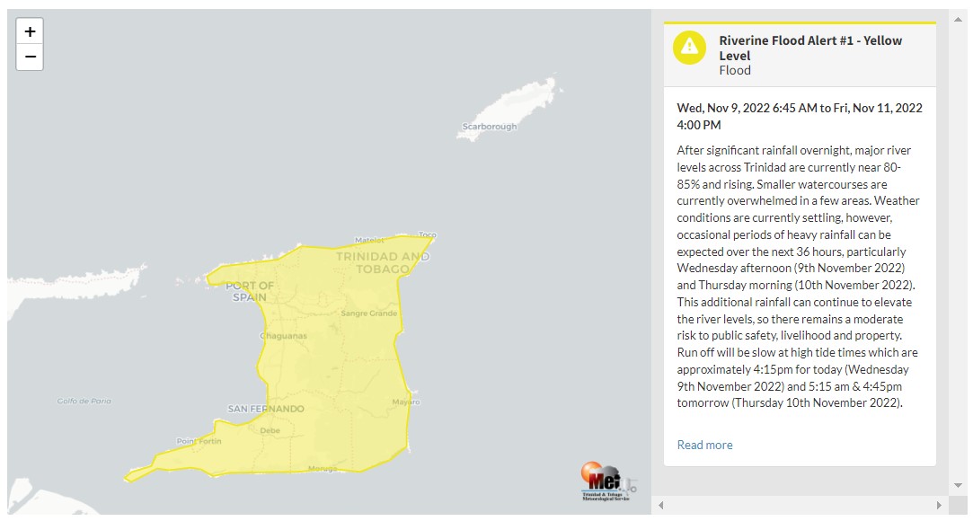 
Riverine Flood Alert information from the Trinidad and Tobago Meteorological Service