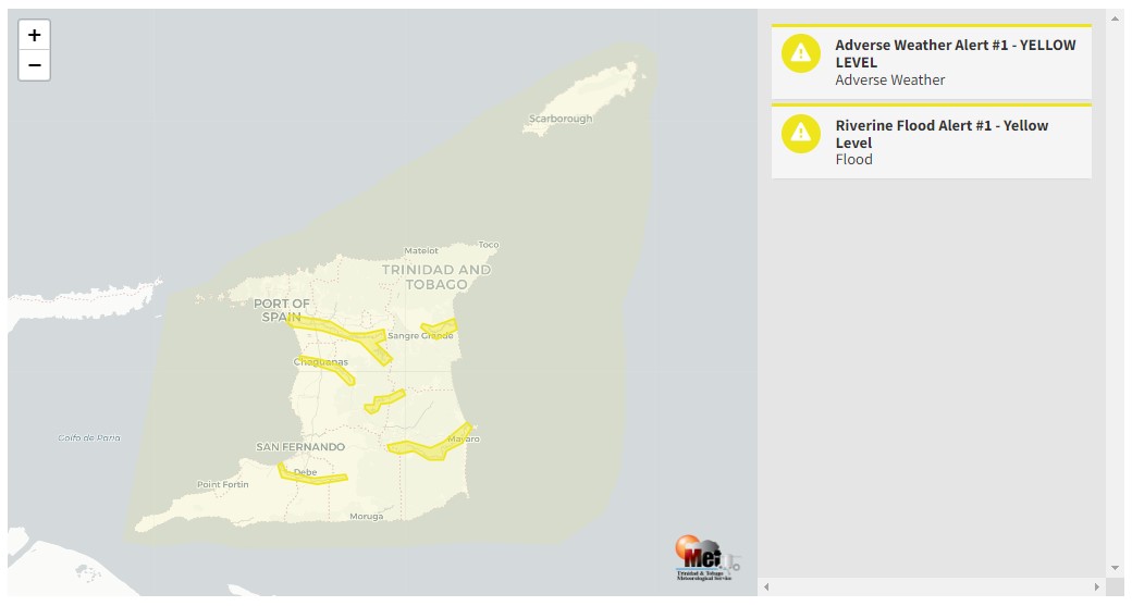 Riverine Flood Alert information from the Trinidad and Tobago Meteorological Service