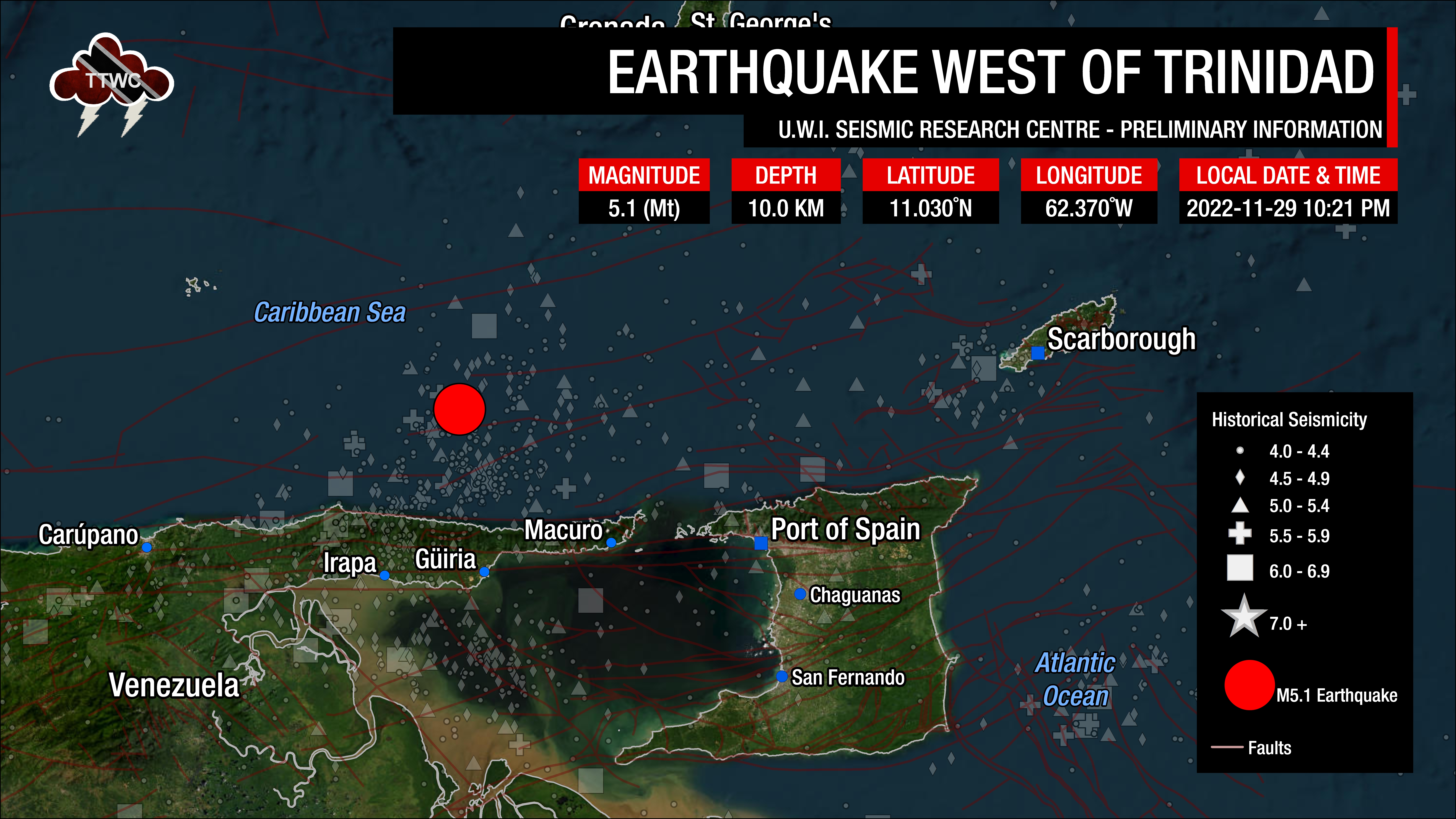 Information from the UWI SRC concerning the earthquake west/northwest of Trinidad.