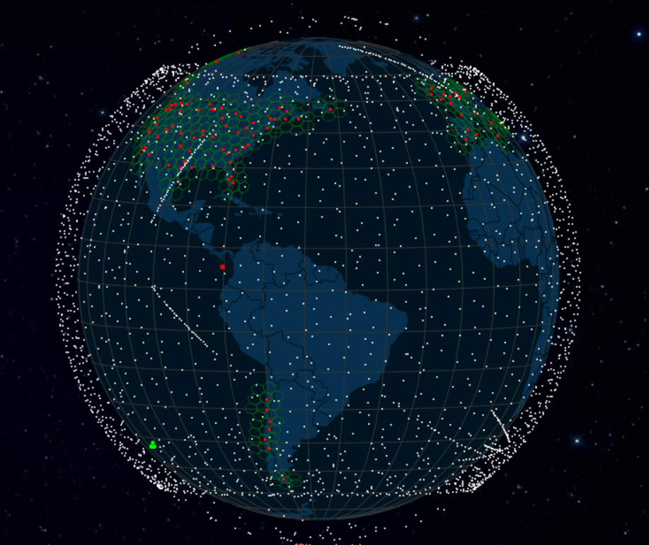 Current Starlink satellites across the globe as of March 1st, 2023.