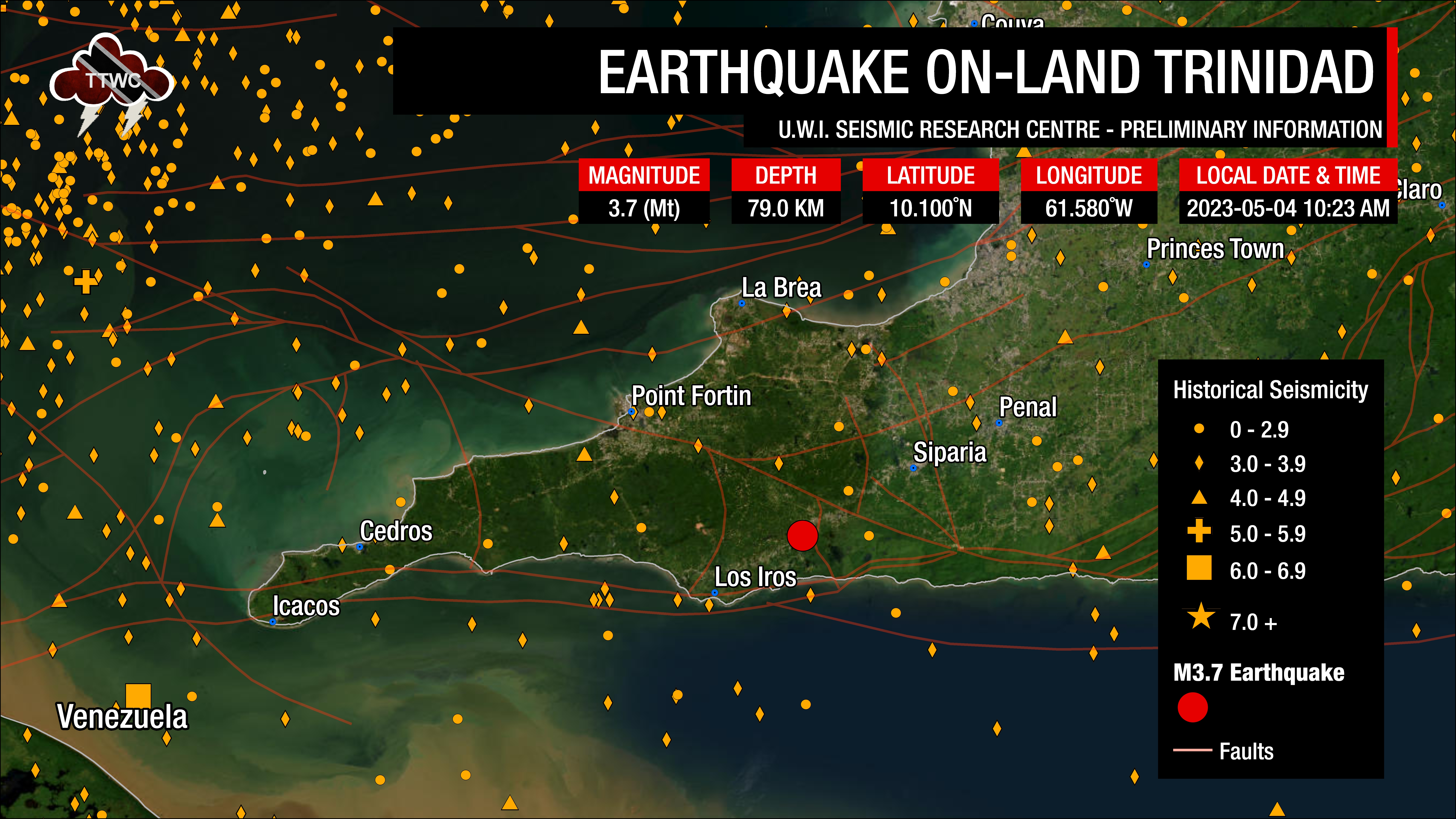 Information from the UWI SRC concerning the earthquake on land in Trinidad.