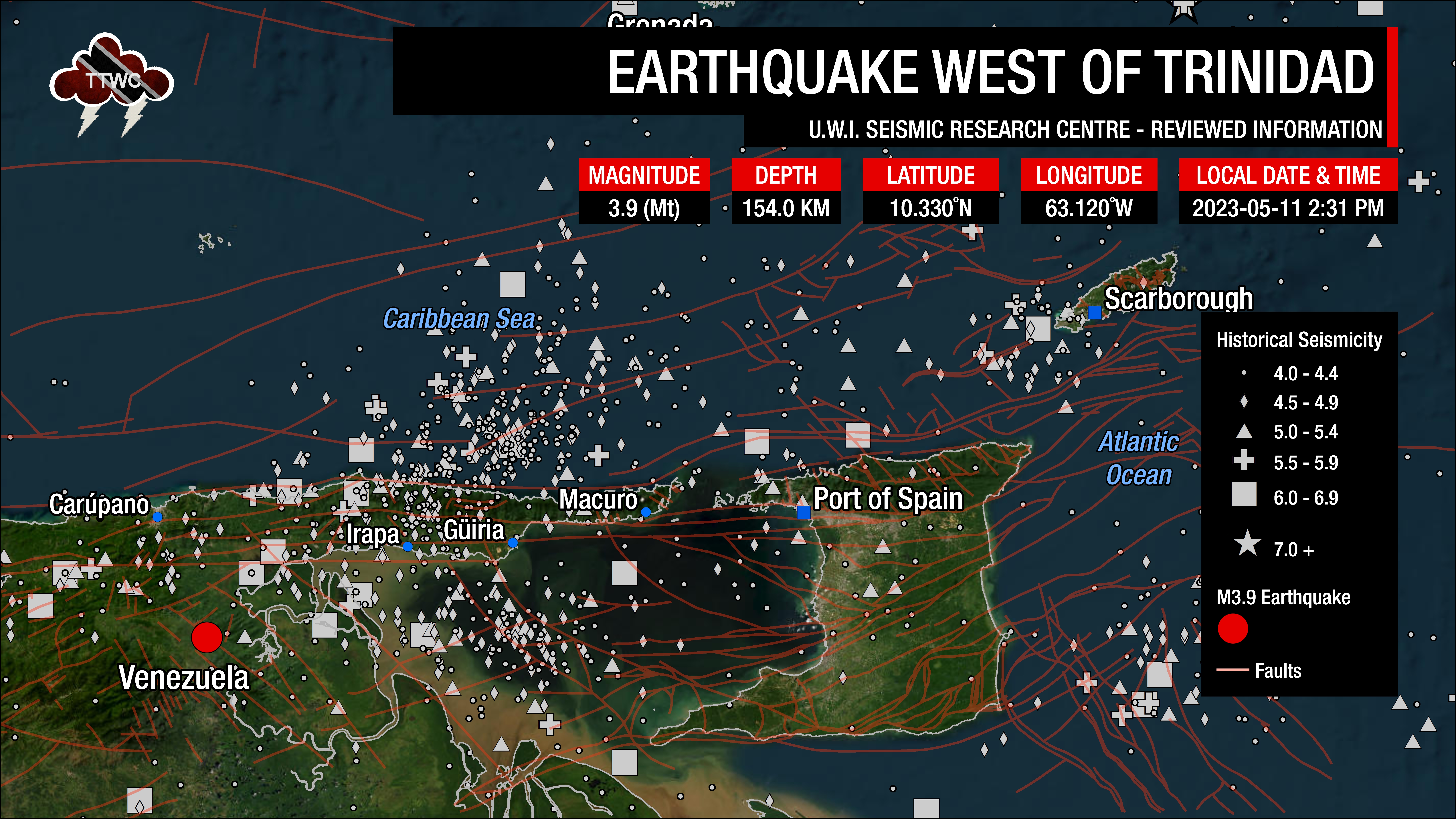 Information from the UWI SRC concerning the earthquake west of Trinidad.