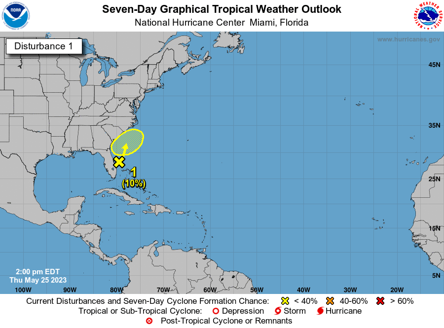 The 2:00 PM Thursday, May 25th, 2023 Tropical Weather Outlook from the National Hurricane Center