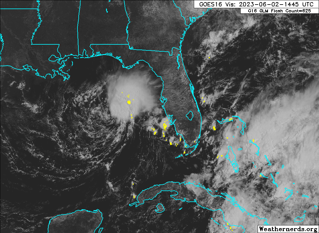 Tropical Storm Arlene, meandering off the Florida Panhandle on Friday, June 2nd, 2023 (Weathernerds.org)