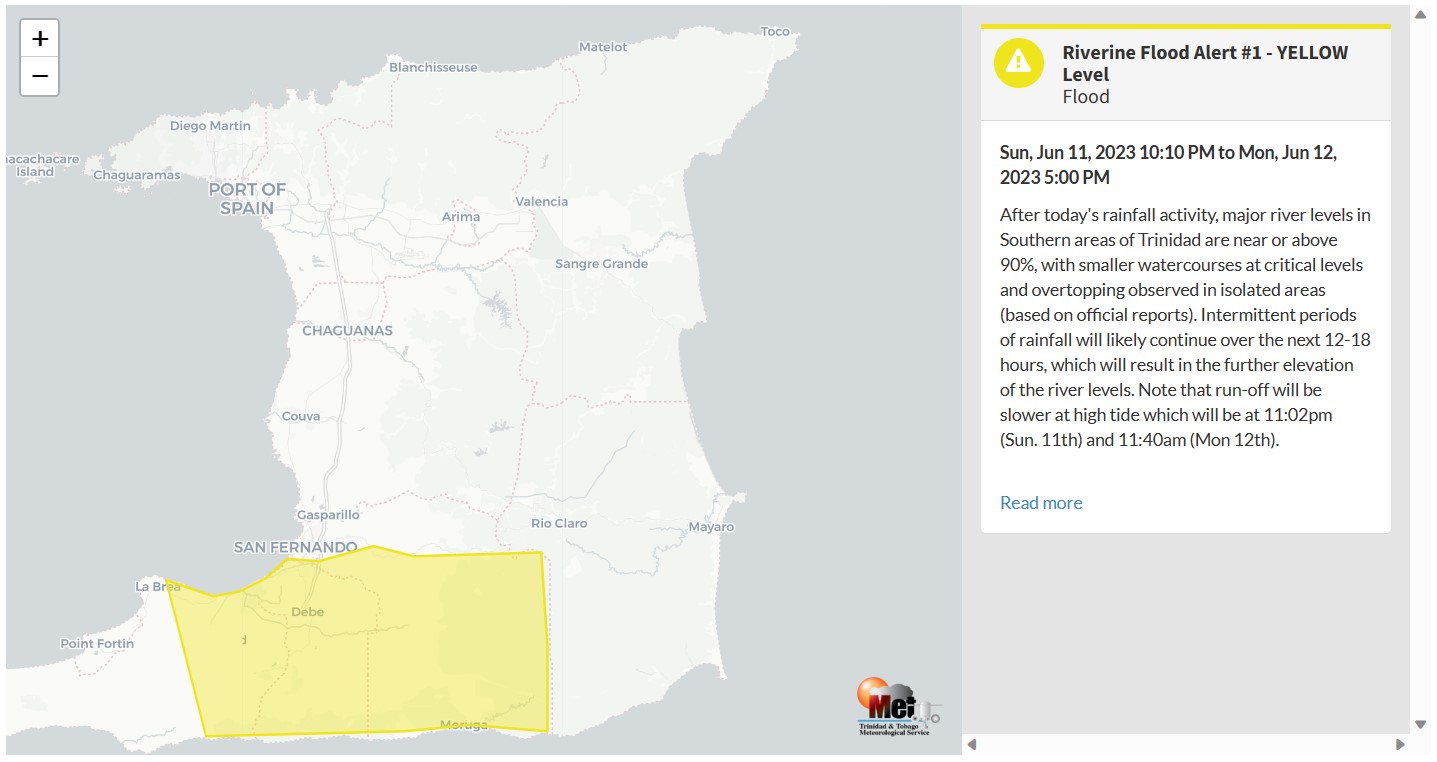 Riverine Flood Alert information from the Trinidad and Tobago Meteorological Service