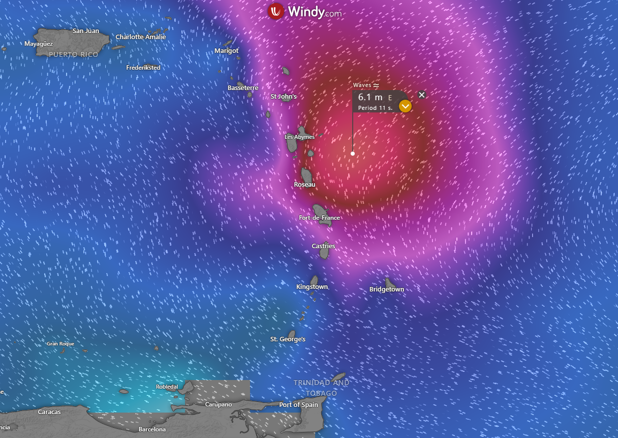 GFS model for seas on Thursday into Friday, June 22nd into 23rd, 2023 as a result of Tropical Storm Bret (Windy)