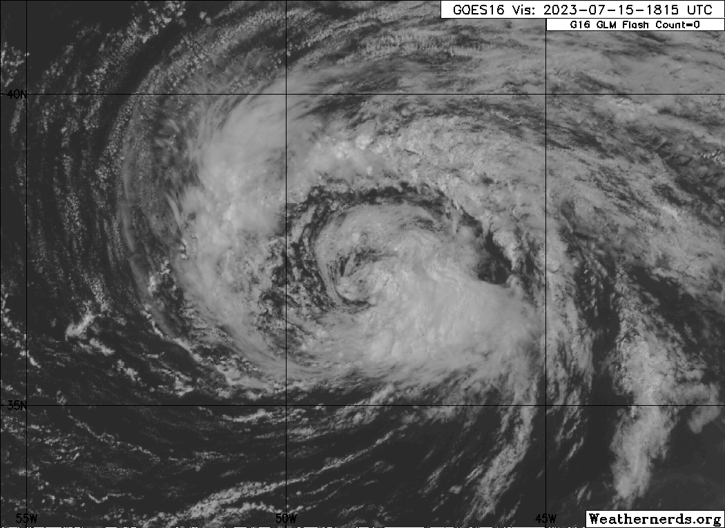 Subtropical Storm Don in the North Atlantic Ocean on Saturday, July 15th, 2023 (Weathernerds.org)