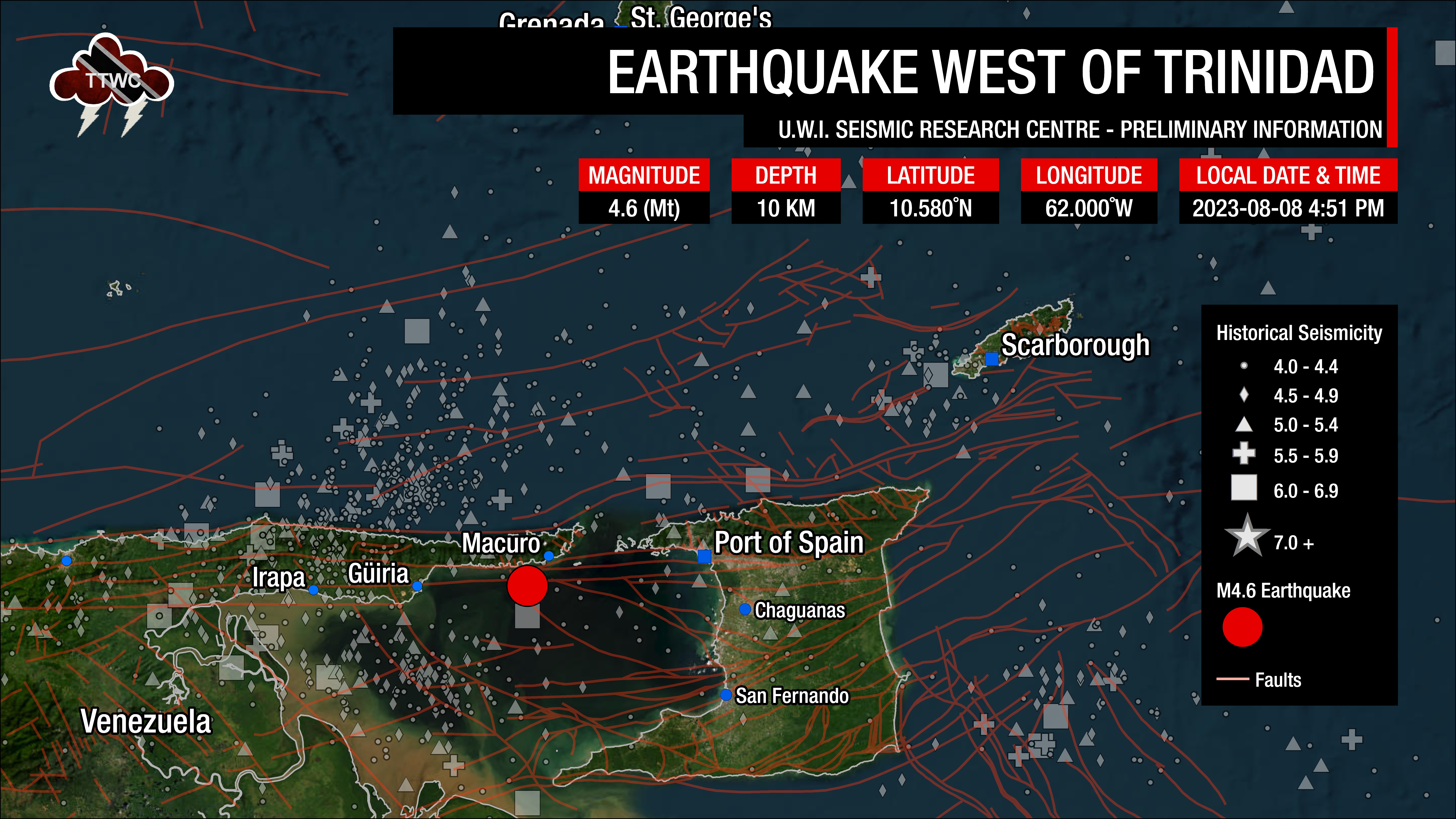 Information from the UWI SRC concerning the earthquake west of Trinidad.