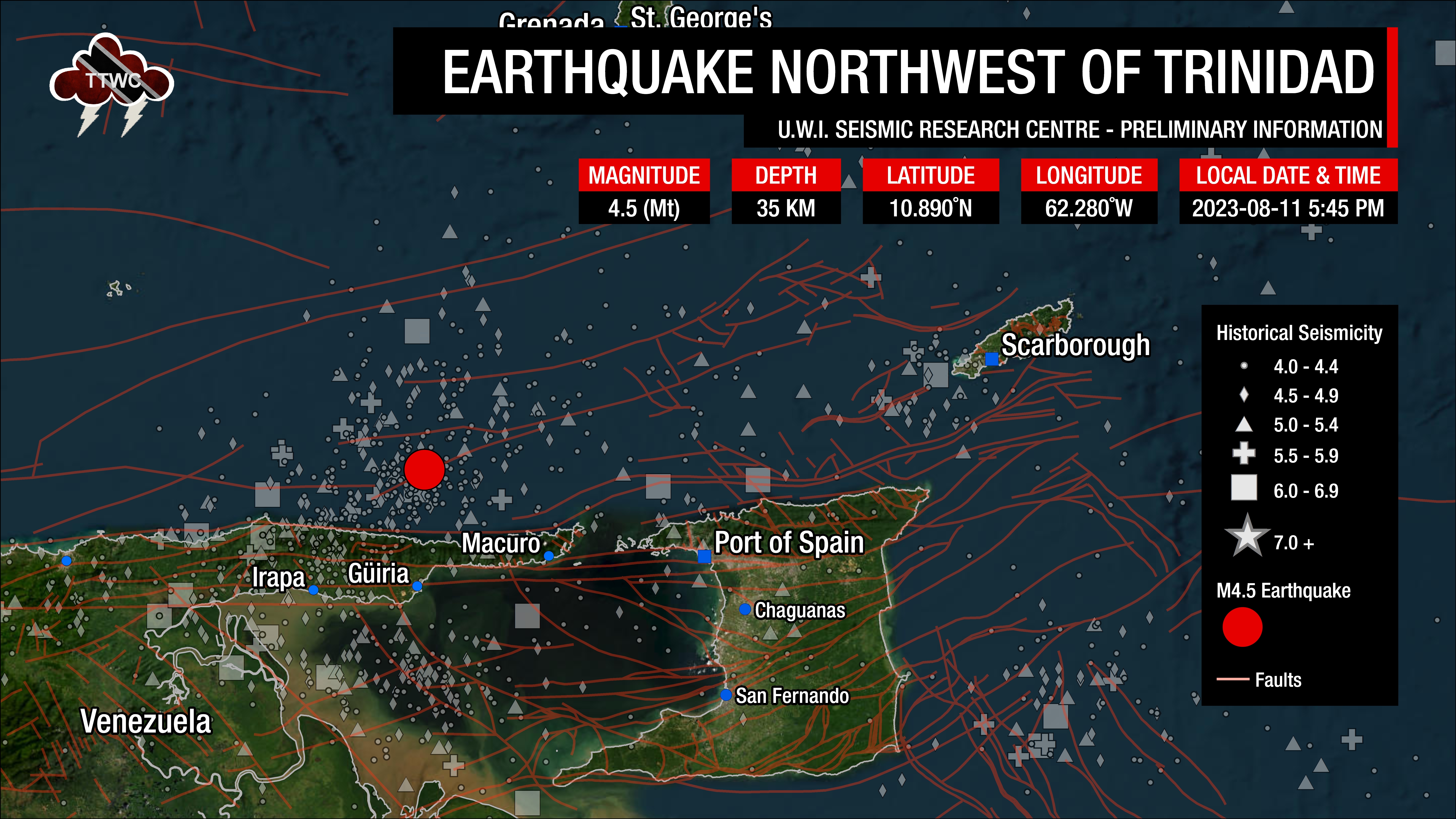 Information from the UWI SRC concerning the earthquake west of Trinidad.
