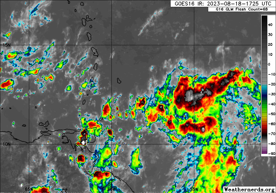 Tropical Wave 35 east of the Lesser Antilles on Friday, August 18th, 2023 (Weathernerds.org)