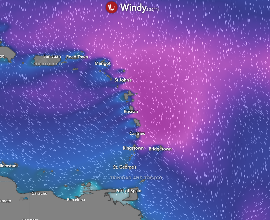 European model for seas on Friday for Sunday, August 20th, 2023 as a result of Tropical Wave 35 (Windy)