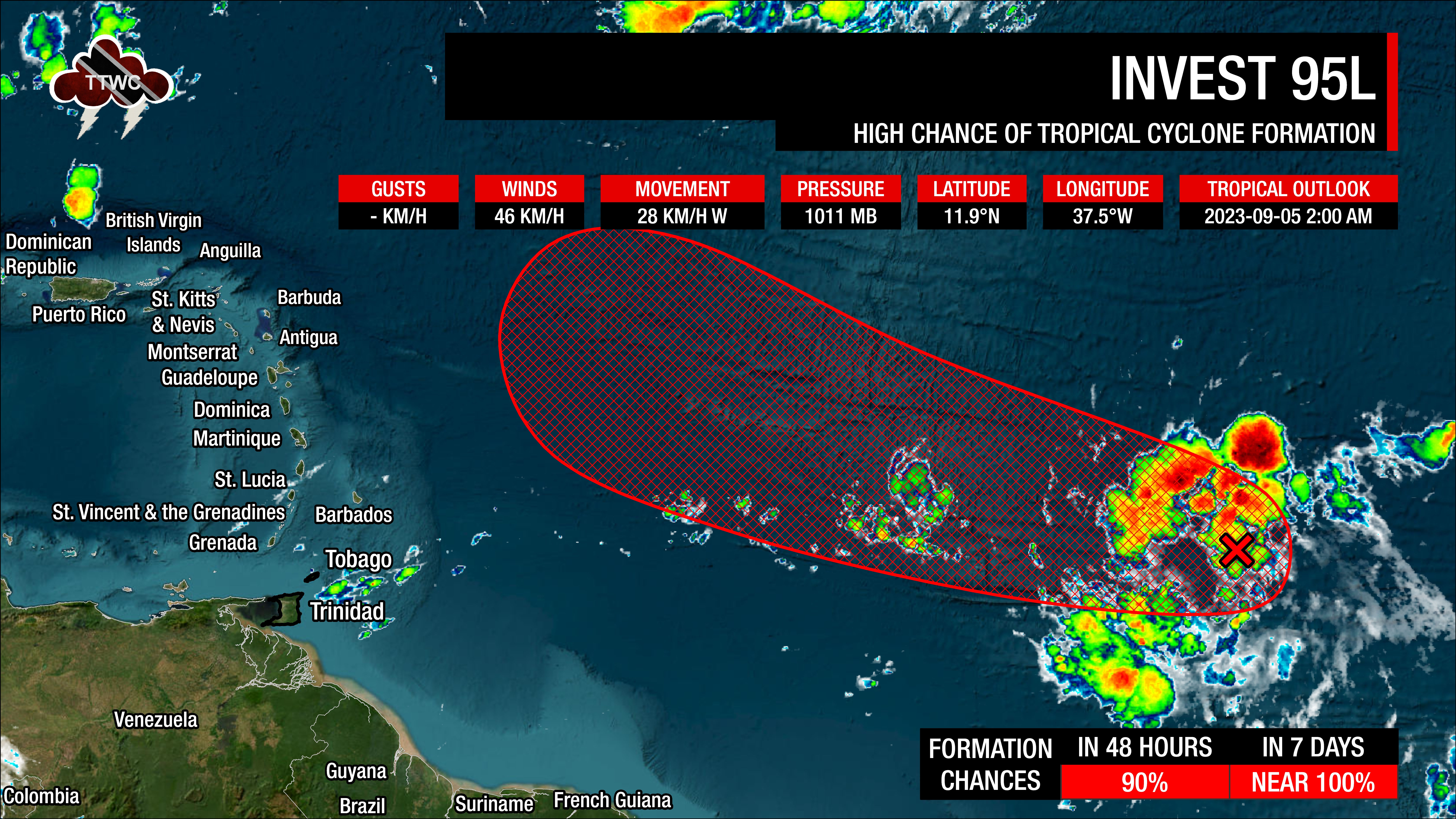 Forecast area from the National Hurricane Center for where a low-pressure system could develop over the coming days (National Hurricane Center)