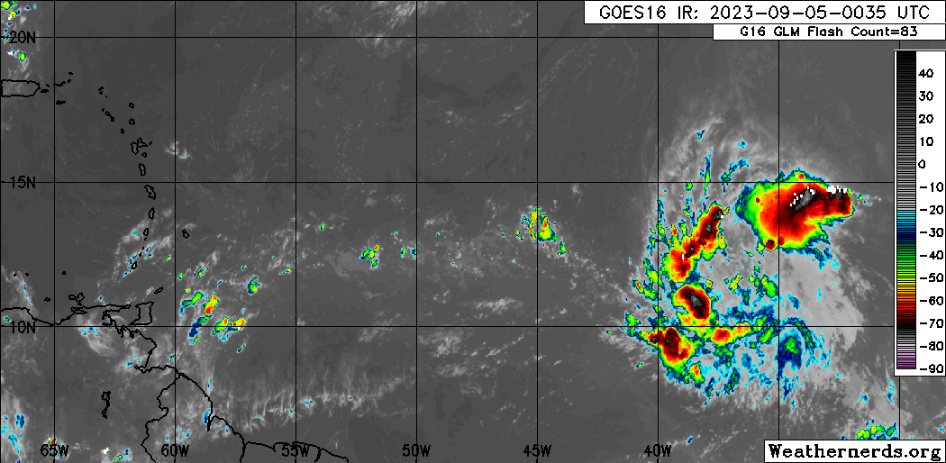 Tropical Wave 42/Invest 95L east of the Lesser Antilles on Tuesday, September 5th, 2023 (Weathernerds.org)